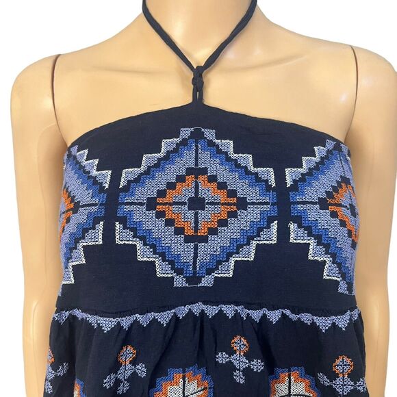 Anthropologie Asha Halter Top Tank Boho Peplum Embroidered - Picture 2 of 8